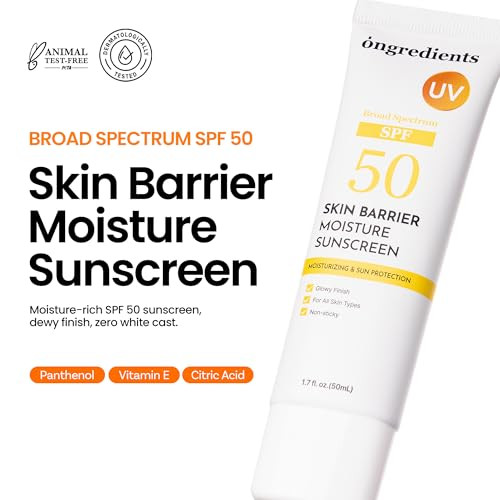 Ongredients Skin Barrier Moisture Sunscreen Broad Spectrum Spf 50 Glowy Finish Nonsticky No White Cast Hydrating Moisturizing Airy Texture Korean Skin Care All Skin Types 1.7 Fl. Oz