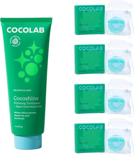 Cocolab Cocofloss Oralcare Set 4 Spools Dental Floss And 1 Cocoshine Woven String Floss With Coconut Oil Powerful Whitening Toothpaste Dentistdesigned Delightful Mint