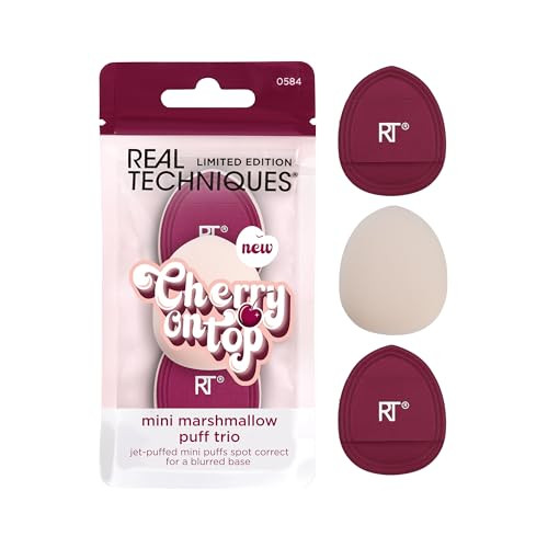 Real Techniques Cherry On Top Mini Marshmallow Puff Trio Makeup Puffs For Concealer And Foundation Spot Correcting And Blending Dry Use Beauty Travel Size Vegan And Crueltyfree 3 Count