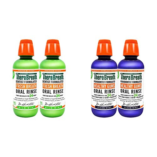 Therabreath Fresh Breath Oral Rinse Mild Mint Bottle And 24 Hour Healthy Gums Periodontist Formulated Oral Rinse 16 Ounce 16 Ounce Pack Of 2 Pack Of 2