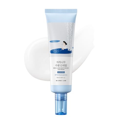 Round Lab Birch Juice Moisturizing Sun Serum Spf 50 pdrn Hyaluronic Acid Serum Airy Texture Sunscreen For Face No White Cast Fragrance Protector Solar Korean Skin Care 1.69 Fl Oz