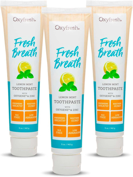 Oxyfresh Premium Lemon Mint Fresh Breath Toothpaste  Essential Oils  Helps Fight Bad Breath Anti Plaque and Tartar Control  Low Abrasion Gel SLS and Fluoride Free Toothpaste with Essential Oils
