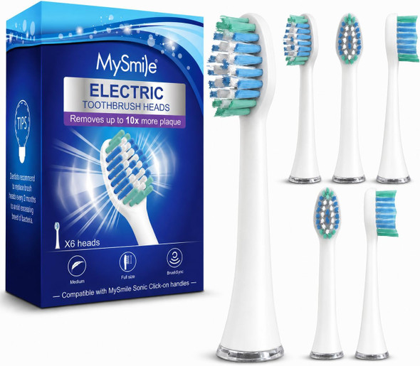 MySmile UC605 Electric Toothbrush Replacement Heads 6 Pack  Soft DuPont Bristles for Sensitive Teeth and Gums W Shaped and Slim Head for Deep Reach Color Fading Indicator 18 Month Supply