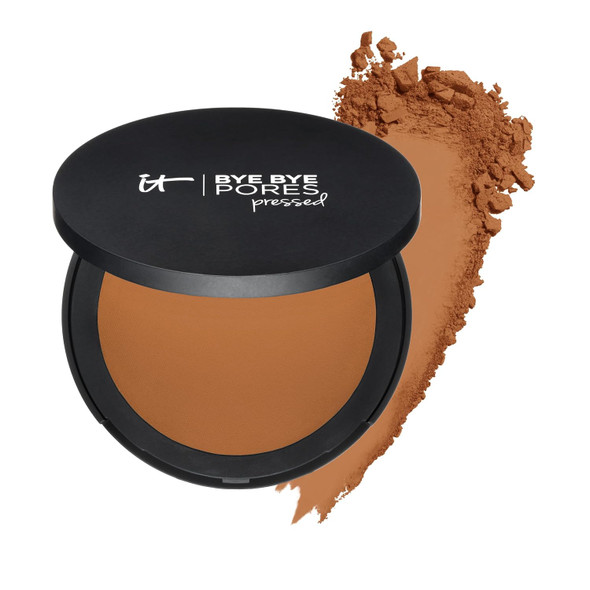 IT Cosmetics  Bye Pores Pressed Setting Powder  Airbrushed Matte Finish  Mattifying Face Setting Powder for Oily Skin  All Skin Types Blots Oil  Shine Minimizes Large Pores  Skin Texture