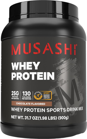Musashi Whey Protein Powder 25g Protein WPC & WPI Blend 900g | 130 Calories per Serving 900g (1.98 lb) Whey Protein Concentrate (WPC) and Whey Protein Isolate (WPI) Blend