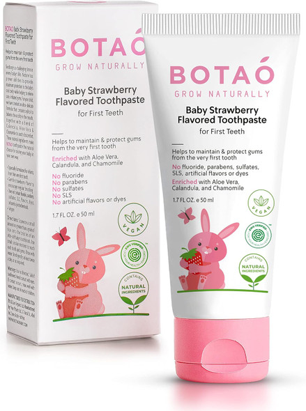 BOTAO Fluoride Free Baby Toothpaste  Natural Toddler Toothpaste  Strawberry Flavored  Training Toothpaste for Toddlers  EWG Verified  Vegan SLS Free Safe to Swallow Aloe Vera