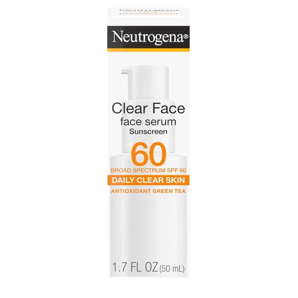 Neutrogena Clear Face Serum Sunscreen SPF 60 Broad Spectrum Non Comedogenic Face Sunscreen