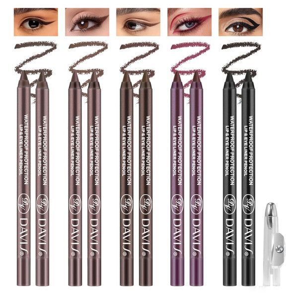 Noerrors 10pcs Brown Black Plum Gel Eyeliner Pencil Set Waterproof Long Lasting Smudge Proof