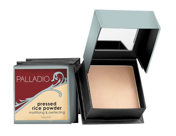 Palladio Pressed Rice Powder Face Mattifying Setting Powder, Oil Absorbing, Poreless Makeup Foundation Perfecting Facial Blotting Compact with Mirror Includes Sponge Translucent