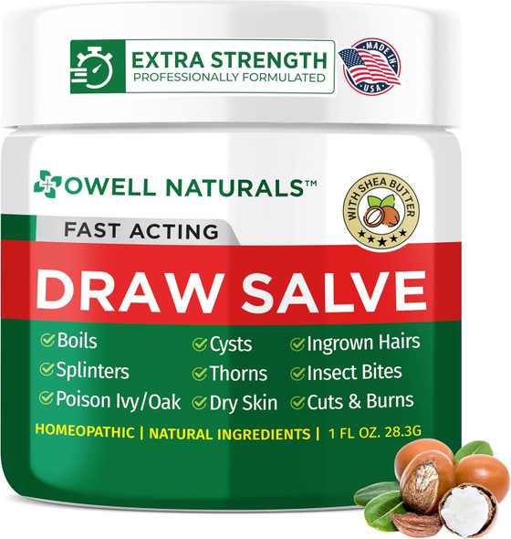 Owell Naturals Drawing Salve Ointment with Pure Shea Butter for ingrown Hair Boil Splinter Remover Bug Spider Bites Bee Sting Mosquito Itch Poison Ivy Burns and Cuts