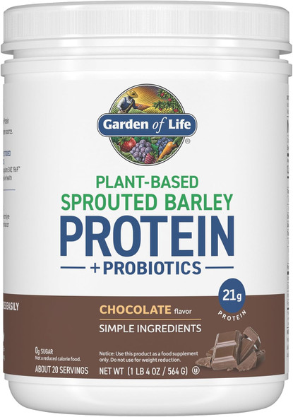 Garden of Life Sprouted Barley Protein Powder  20 Servings  21g Protein, 0g Sugar and Clean Ingredients, Upcycled Barley, Probiotics, use in Shakes, Smoothies & Baking, Plant-Based