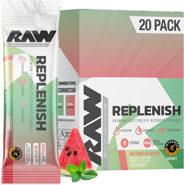 RAW Replenish Packets Premium Electrolytes Powder Recovery Formula