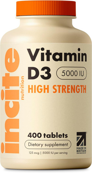 Incite Nutrition Vitamin D 5000 iu - 400 Premium Vitamin D3 Easy-Swallow Micro Tablets - High Strength Cholecalciferol VIT D3 5000iu  Vegetarian Supplement
