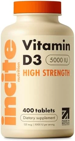 Incite Nutrition Vitamin D 5000 iu - 400 Premium Vitamin D3 Easy-Swallow Micro Tablets - High Strength Cholecalciferol VIT D3 5000iu  Vegetarian Supplement