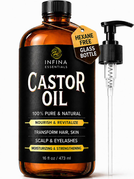 INFINA ESSENTIALS Pure Cold Pressed Castor Oil Hexane Free Glass Bottle Unrefined  Castor Oil for Hair Growth Face Eyelashes Eyebrows and  Scalp  INFINA ESSENTIALS