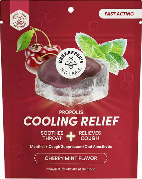 Beekeeper's Naturals Throat Relief Menthol Cough Drops Propolis and Honey Cough  Throat Lozenges for Cough Soothing, Immune Support, Sore Throat Relief & Cooling
