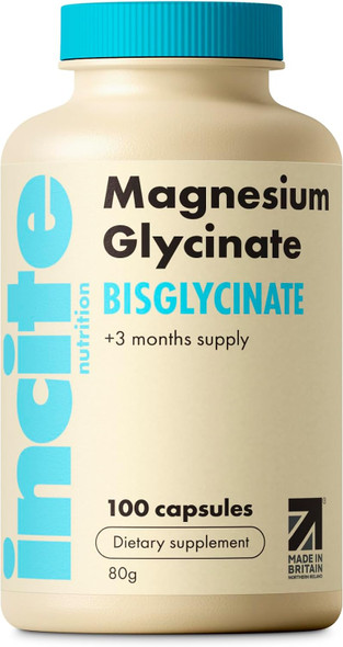 Magnesium Glycinat High Strength 100 Easy Swallow Capsules - Pure Magnsium Glycinate Supplement - Magnesium Supplements - Vegan and Gluten Free - Sleep Aid - Made in UK