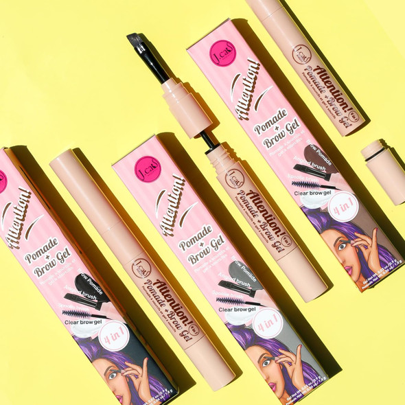 J.Cat Beauty 4 in 1 Brow Pomade and Translucent Brow Gel with Angled Brush and Spoolie to Shape and Tame the Eyebrows, Ebony