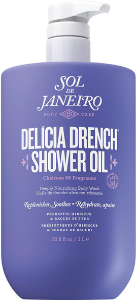 Sol de Janeiro Delicia Drench Shower Oil Women's Oil-To-Foam Nourishing Body Wash Replenishing Soothing Doubles as Shaving Cream Mood Boosting Sandalwood Scent
