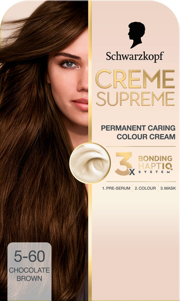 Schwarzkopf Creme Supreme 5-0 Natural Brown, Permanent Hair Dye, Caring Hair Dye Colouration with 3-Step Bonding System Against Damage