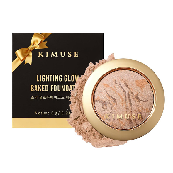 KIMUSE Baked Foundation, Color Correcting Powder Foundation for Mature Skin | Buildable Coverage, Radiant Natural Finish, Brightening Color Corrector, Lightweight