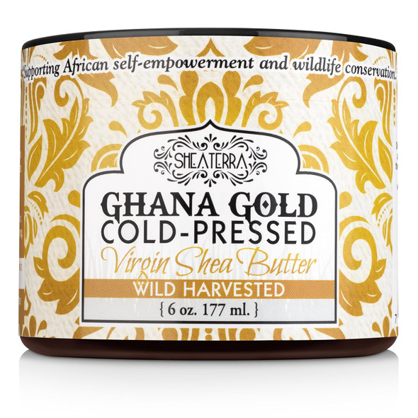 Shea Terra - Ghana Gold Cold-Pressed Virgin Shea Butter, Raw & Unrefined | Raw unrefined shea butter for dry skin, hair, hands & feet. Softens rough skin. Helps improve look of stretch marks.