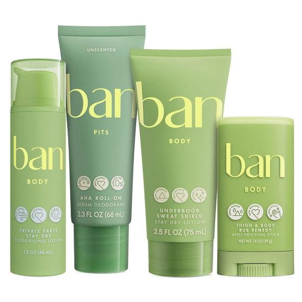 Ban Underboob Sweat Shield Stay Dry Lotion, Safe for Sensitive Skin, Free of Aluminum, Baking Soda & Talc, Soothing Aloe & Calendula, Unscented, 2.5 Oz