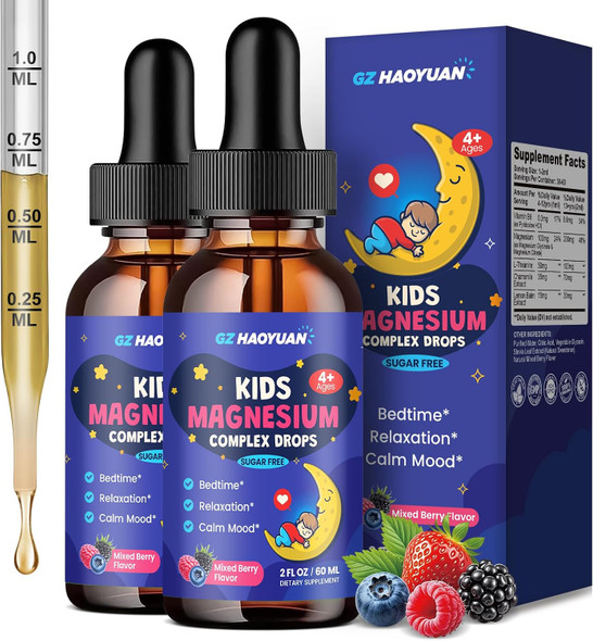 GZ HAOYUAN  Magnesium Glycinate Drops for Kids  Liquid Magnesium Drops with L-theanine Chamomile and  Vitamin B6 for Sleep Relaxation Calm and  Focus Strawberry Flavor