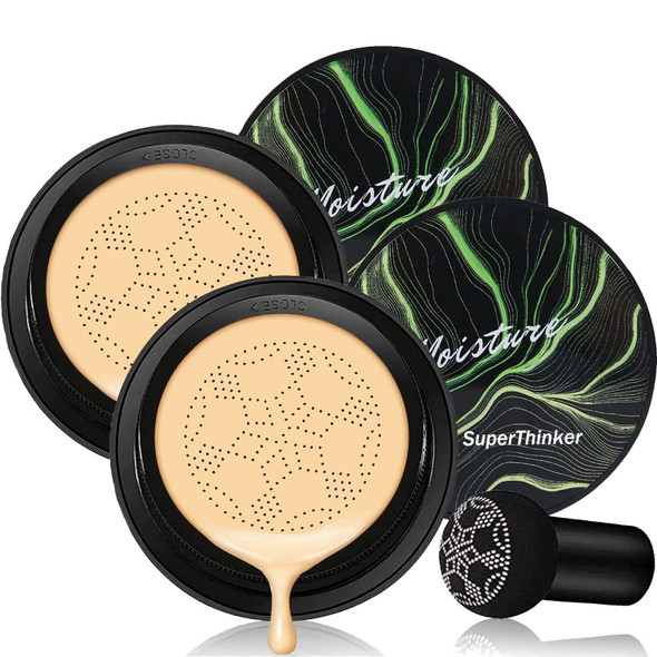 SuperThinker Cushion Foundation Concealer for Women Face Makeup Air Cushion CC Cream Foundation for Mature Skin  Even Skin Tone  Tattoo Cover Up CC Cream Create A Lightweight Natural-looking Base (Natural)