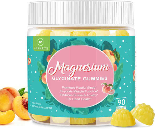 AFXMATE 90 Ct Magnesium Glycinate Gummies for Adults Sugar Free  Magnesium Supplement with Glycinate and  Malate L Theanine  Ashwagandha Zinc Vitamin B6 and  D3 Supports Relaxation and Sleep