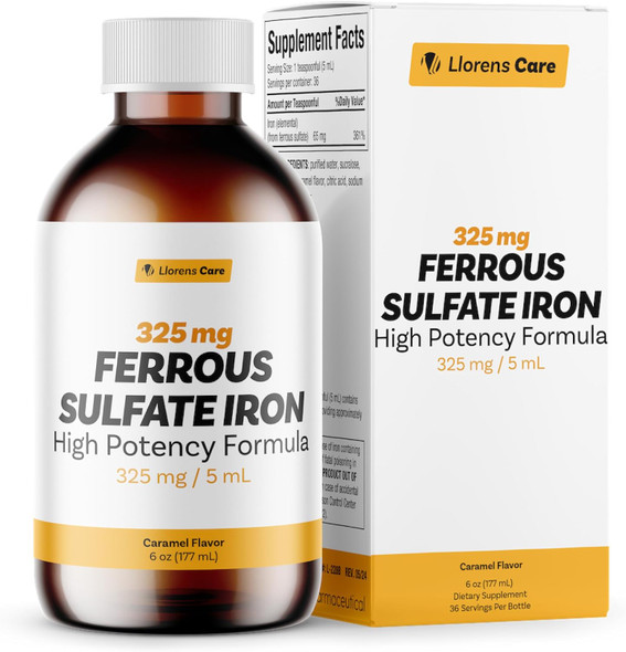 LLORENS PHARMACEUTICAL Ferrous Sulfate Liquid Iron Supplement for Adults by Llorens Care  Iron Complex Supplement for Anemia and Iron Deficiency. Boost Energy Levels