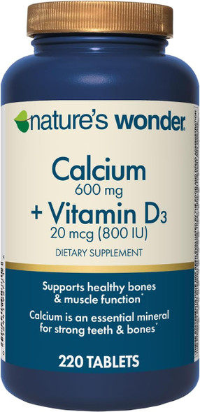Nature's Wonder Calcium 600 mg with Vitamin D3 20 mcg for Bone Health  220 Tablets
