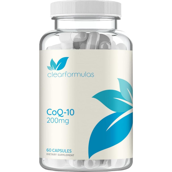 Clear Formulas Quick Absorption CoQ10 200mg - Coenzyme Q10 200mg Potent Antioxidant for Heart Energy and Aging Support - High Stability CoQ10 Ubiquinone Capsules - Made in a cGMP US Lab
