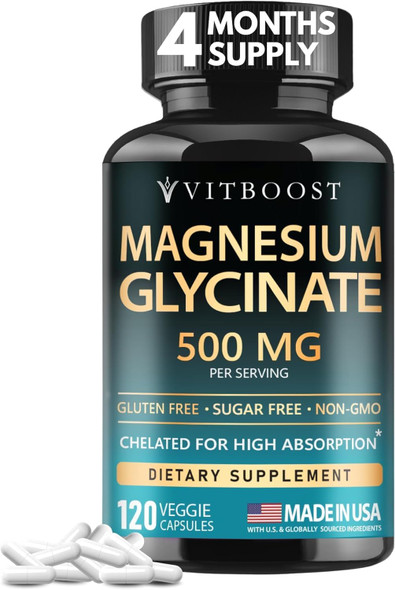 VITBOOST Magnesium Glycinate 500mg   Support Sleep Capsules
