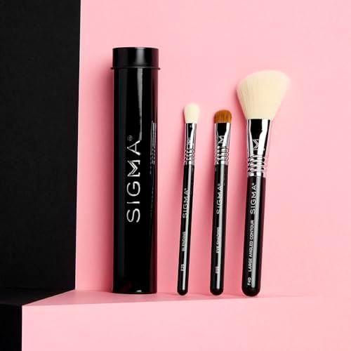 Sigma Beauty Essential Trio Brush Set - Portable Makeup Brushes 3 Pc, Black