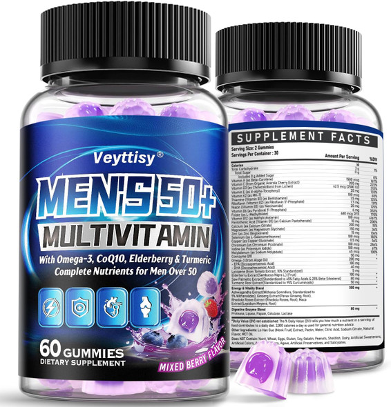 Veyttisy Sugar Free Multivitamin Gummies for Men 50 plus  Methylated Multivitamin