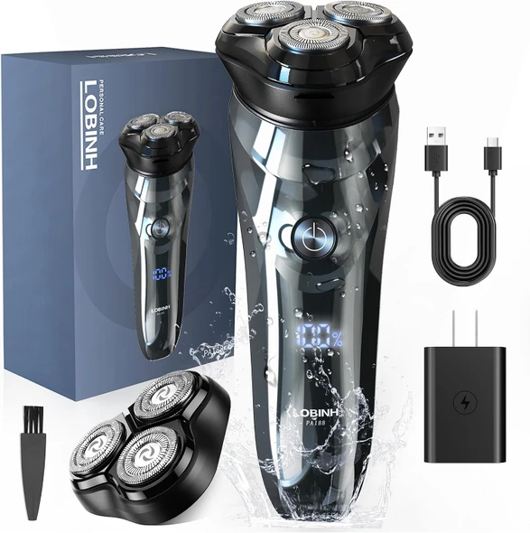 LOBINH Electric Razor for Men, 3D Waterproof IPX7 Electric Shaver Wet & Dry - Pa188 Electric Shaver With Extra Blade Head & Adapter