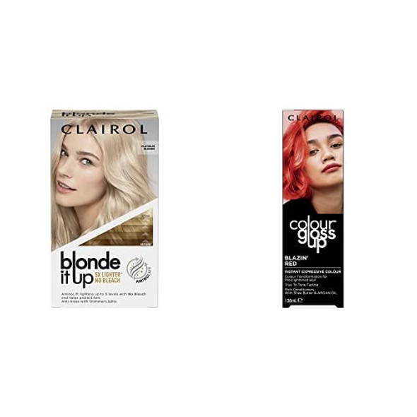 Clairol Blonde It Up Permanent Hair Dye, Platinum Blonde & Colour Gloss Up Conditioner, Blazin Red