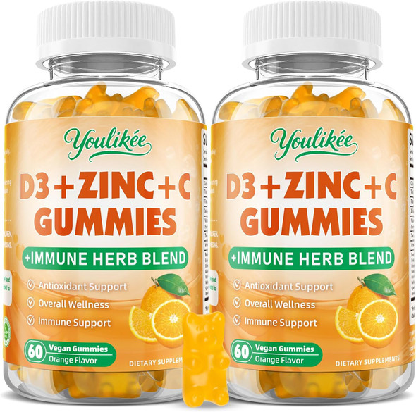 Youlikee Vitamin C + D3 5000IU + Zinc Gummies for Adults Orange Flavor