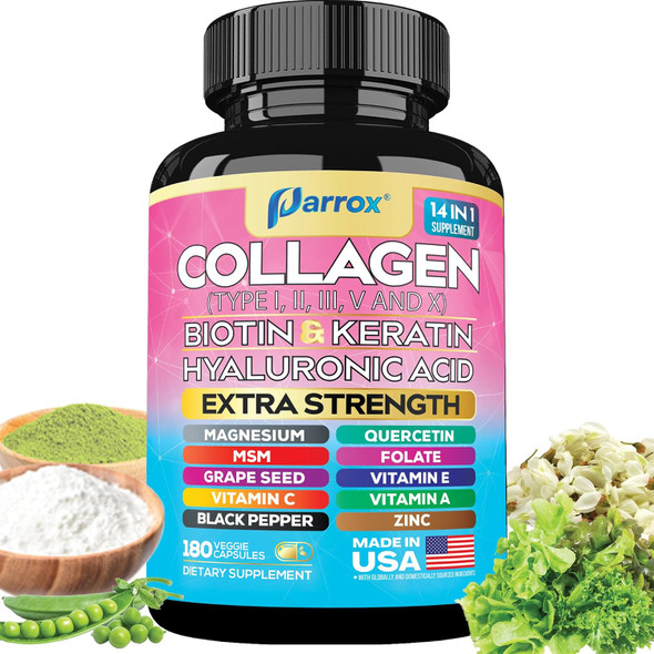 Parrox Collagen Peptides Types I, II, III, V & X, Biotin & Keratin