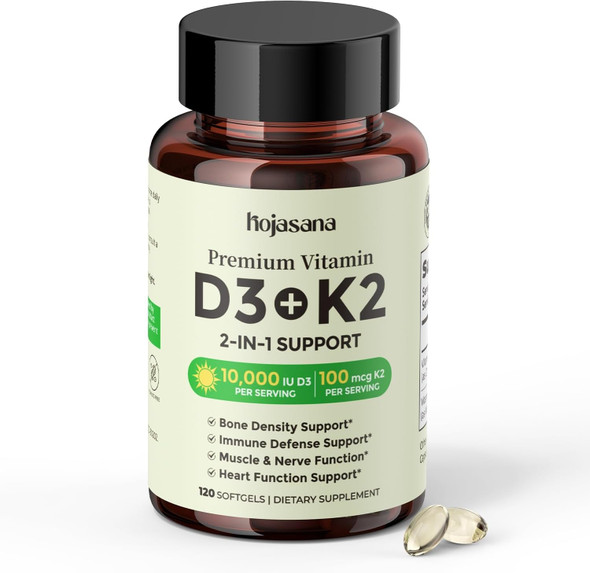 HojaSana Vitamin D3 K2  100mcg MK-7 for Bone Immune and Heart Support
