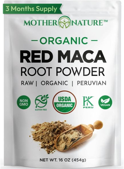 Mother Nature Organics Superfoods for Organic Living MNO  Maca Root Powder for Women, 16 oz – Organic Raw Peruvian Maca Roja