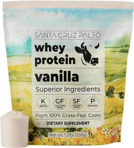 Santa Cruz Paleo Whey Protein Powder  20 G Grass Fed Whey Protein Isolate Per Serving Gluten Free Paleo and  Keto Friendly No Sugar Added Protein Shake Mix 20 Servings 1.2 lb Bag