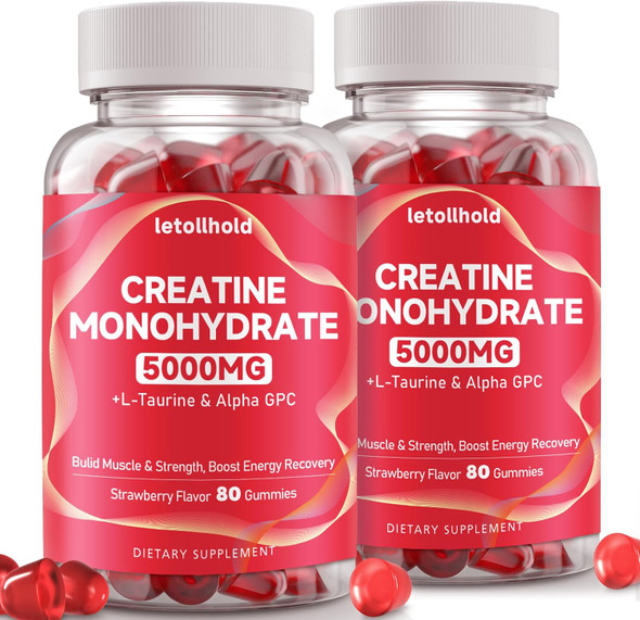 letollhold Creatine Gummies for Womenand Men -  Creatine Monohydrate Gummies with L-Taurine and  Alpha Gpc for Boost Focus Endurance Strength and Muscle Growth - Vegan Non-GMO