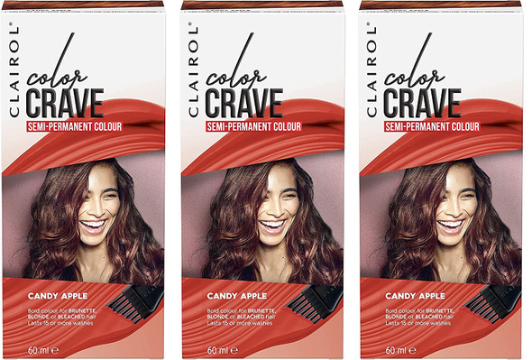 Clairol Colour Crave Semi Permanent Hair Dye Candy Apple, 60ml 3 Pack