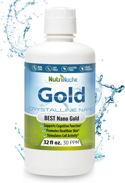 NutriNoche Colloidal Gold Liquid Organic Supplement by Nutrinoche -  Pure Nano Gold Mineral - Supports Mental Clarity Focus and Relaxation - Bottle - Vegan Gluten-Free - Crystalline -