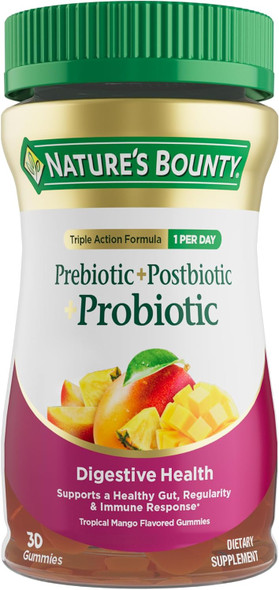 Nature’s Bounty  Pre + Pro + Postbiotic Gummies Tropical Mango  30 Count