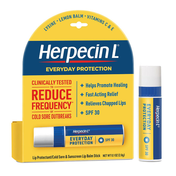 Herpecin-L Everyday Protection Lip Balm Stick SPF 30 - Relief from Cold Sores Fever Blisters and Chapped Lips with Lemon Balm, 0.1oz