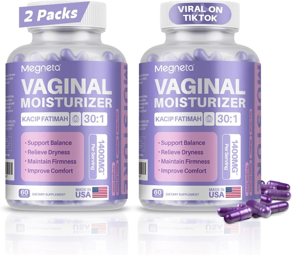 MEGNETA Vaginal Moisturizer Kacip Fatimah Manjakani and Slippery Elm  Capsules