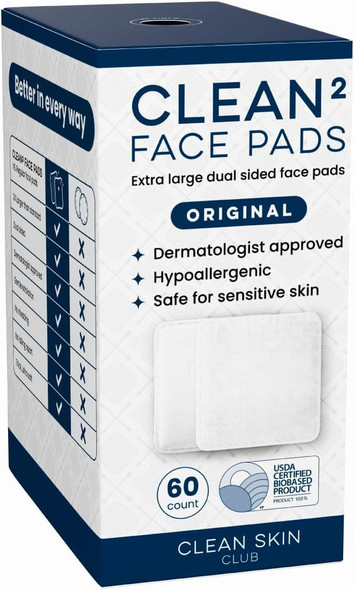 Clean Skin Club Clean  Pads 2.0 Unique Triple Layers, Textured Side & Ultra Soft Side, Organic Disposable Cotton, Pair with Makeup Remover
